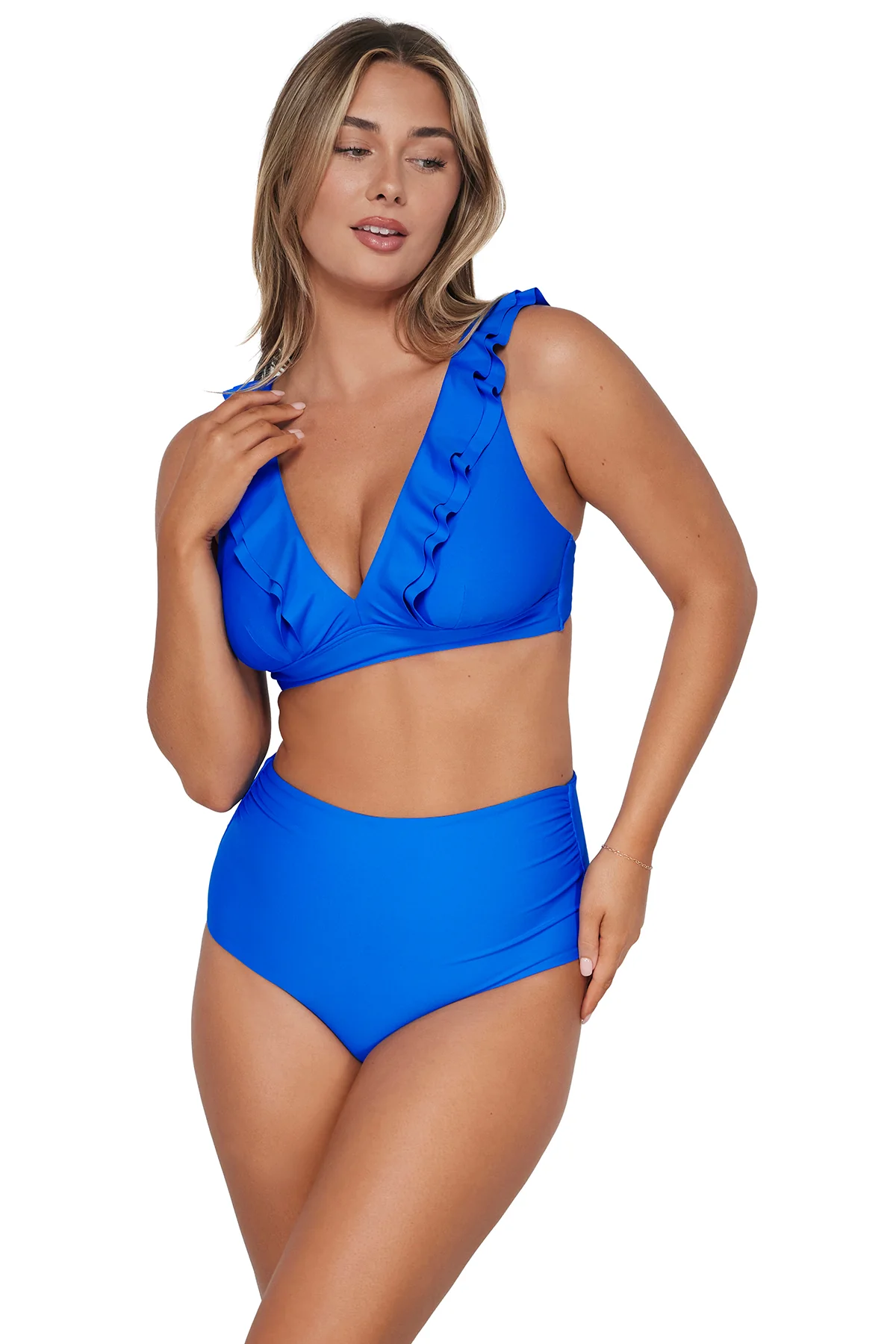 Sunsets Electric Blue Capri High Waist Bottom - Image 4