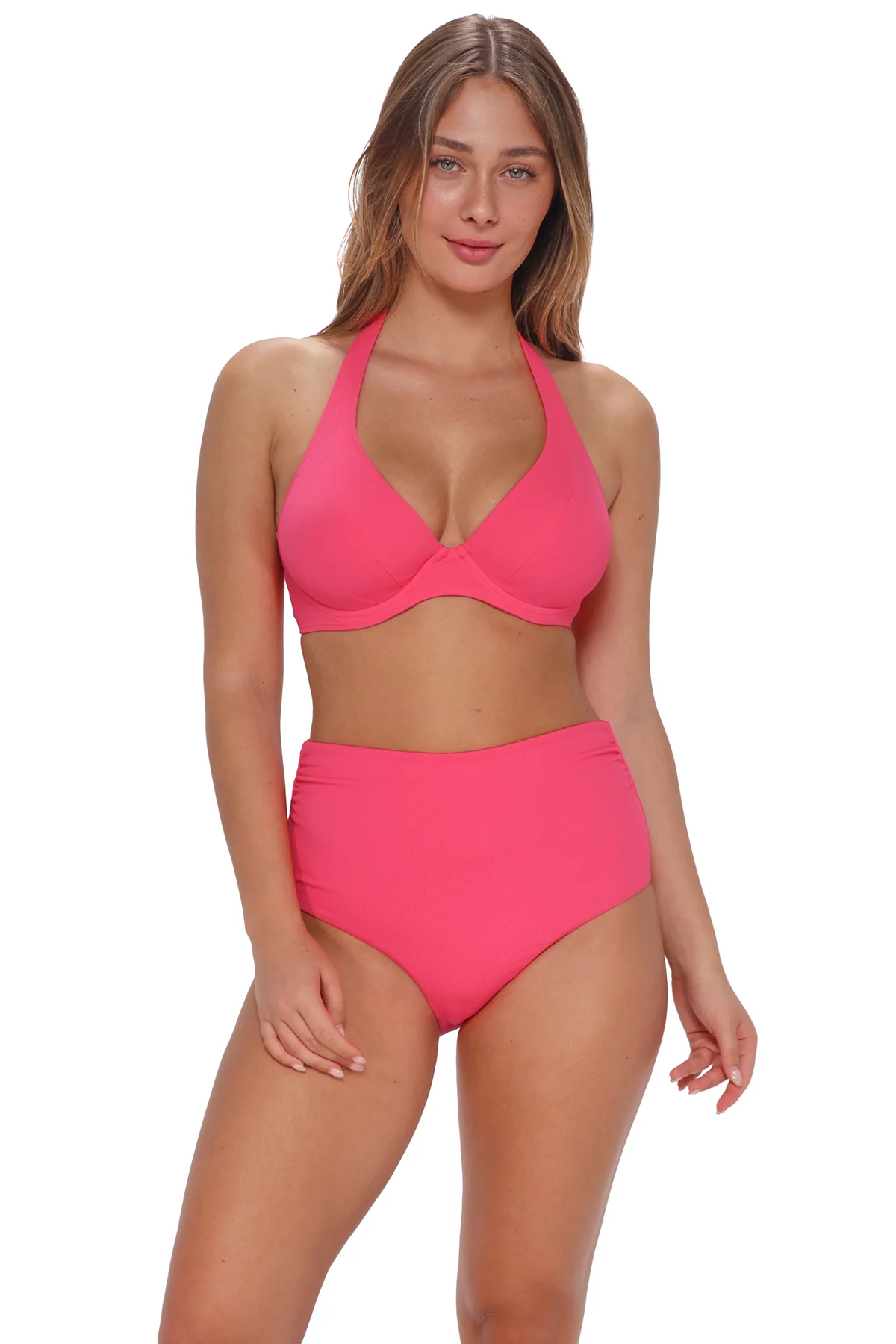 Sunsets Posy Pink Crepe Capri High Waist Bottom - Image 2